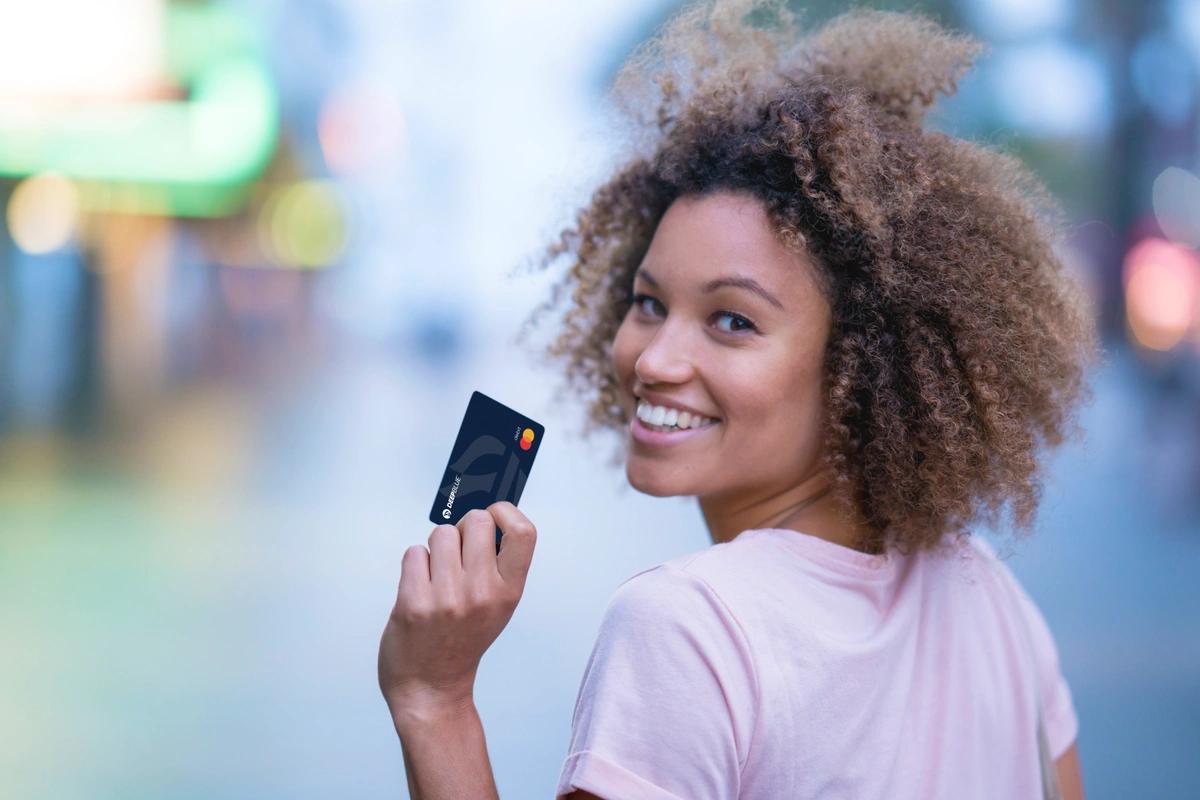 woman with deepblue card