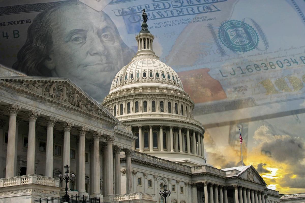Government building with money in the background