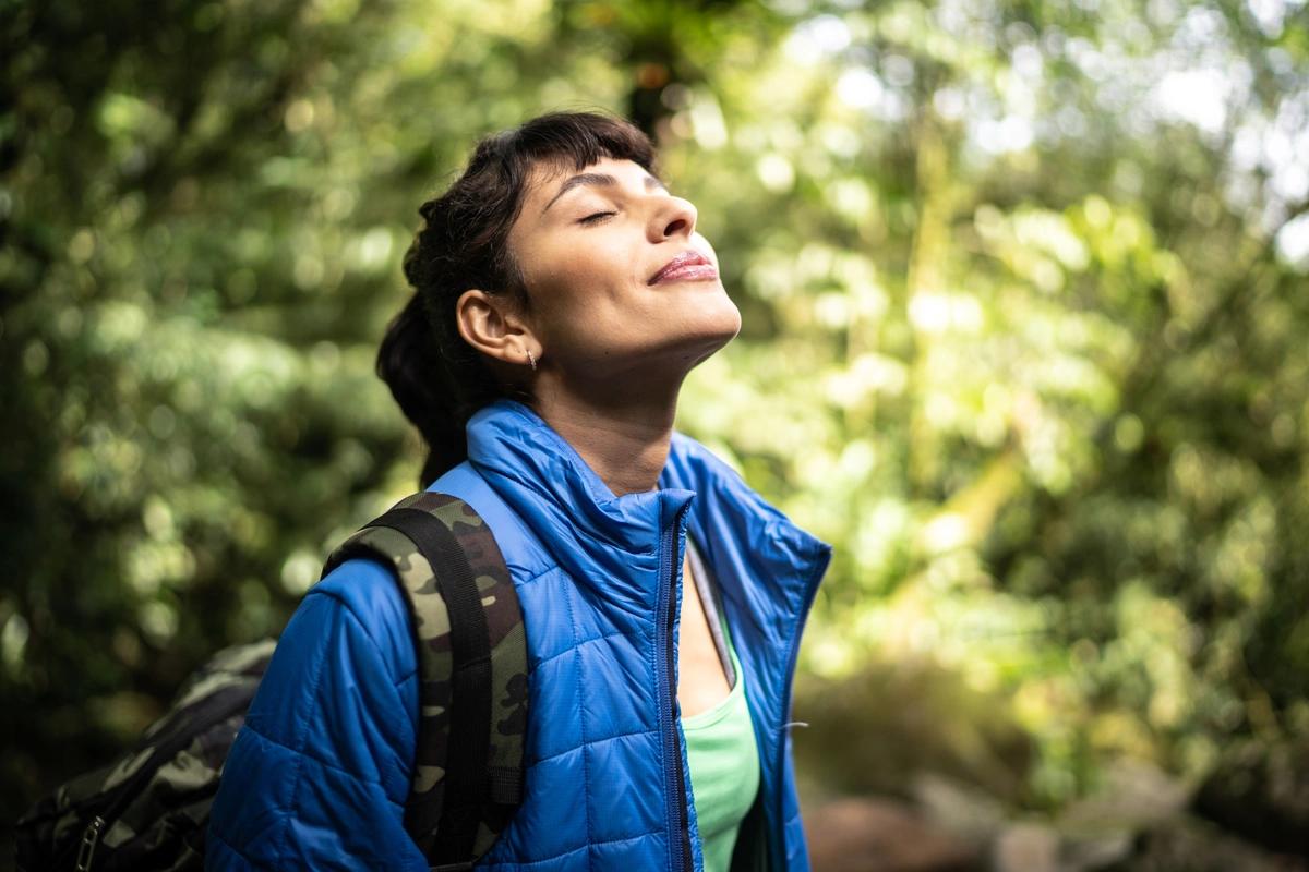 woman breathing in