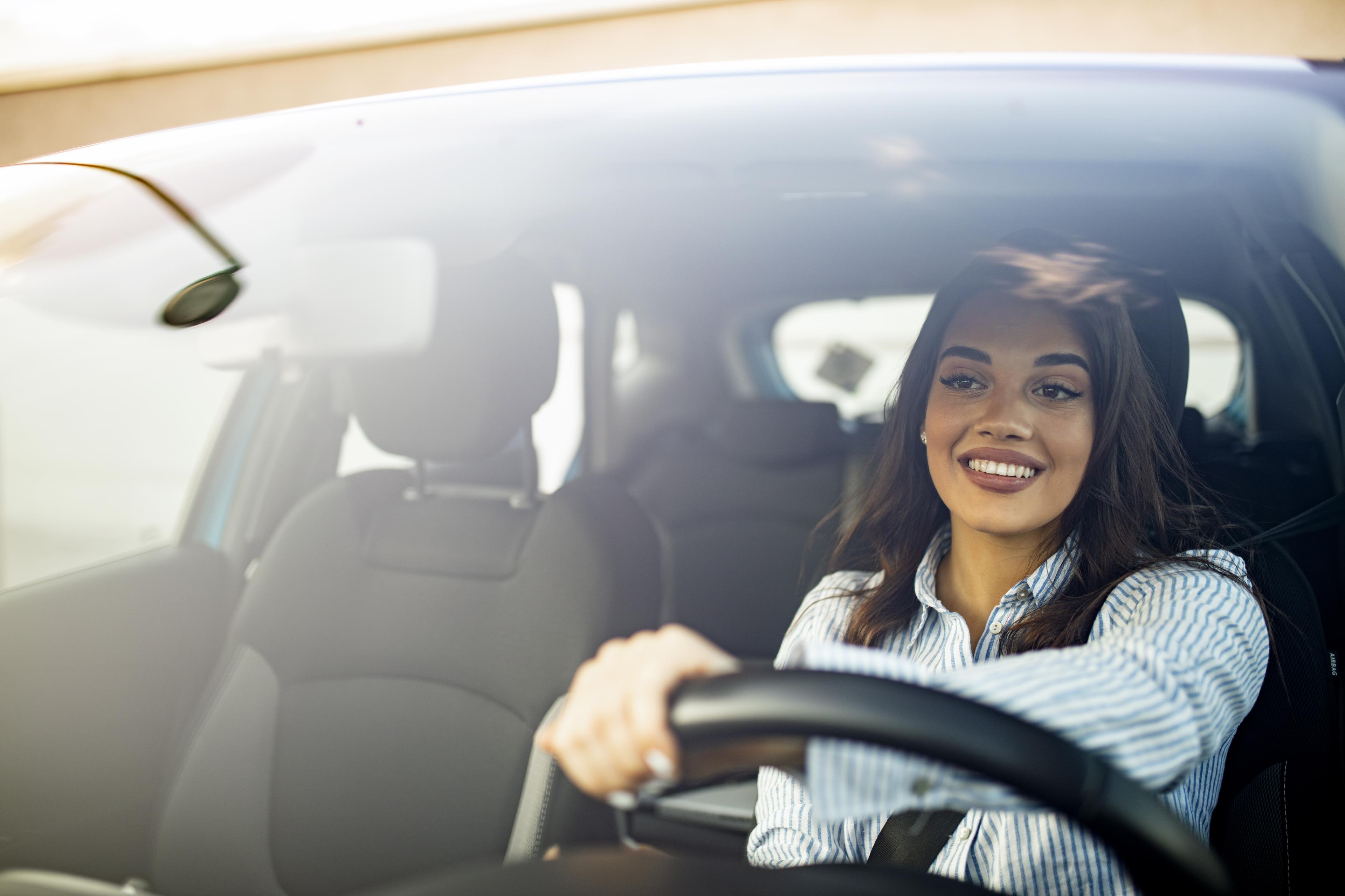 woman driving car