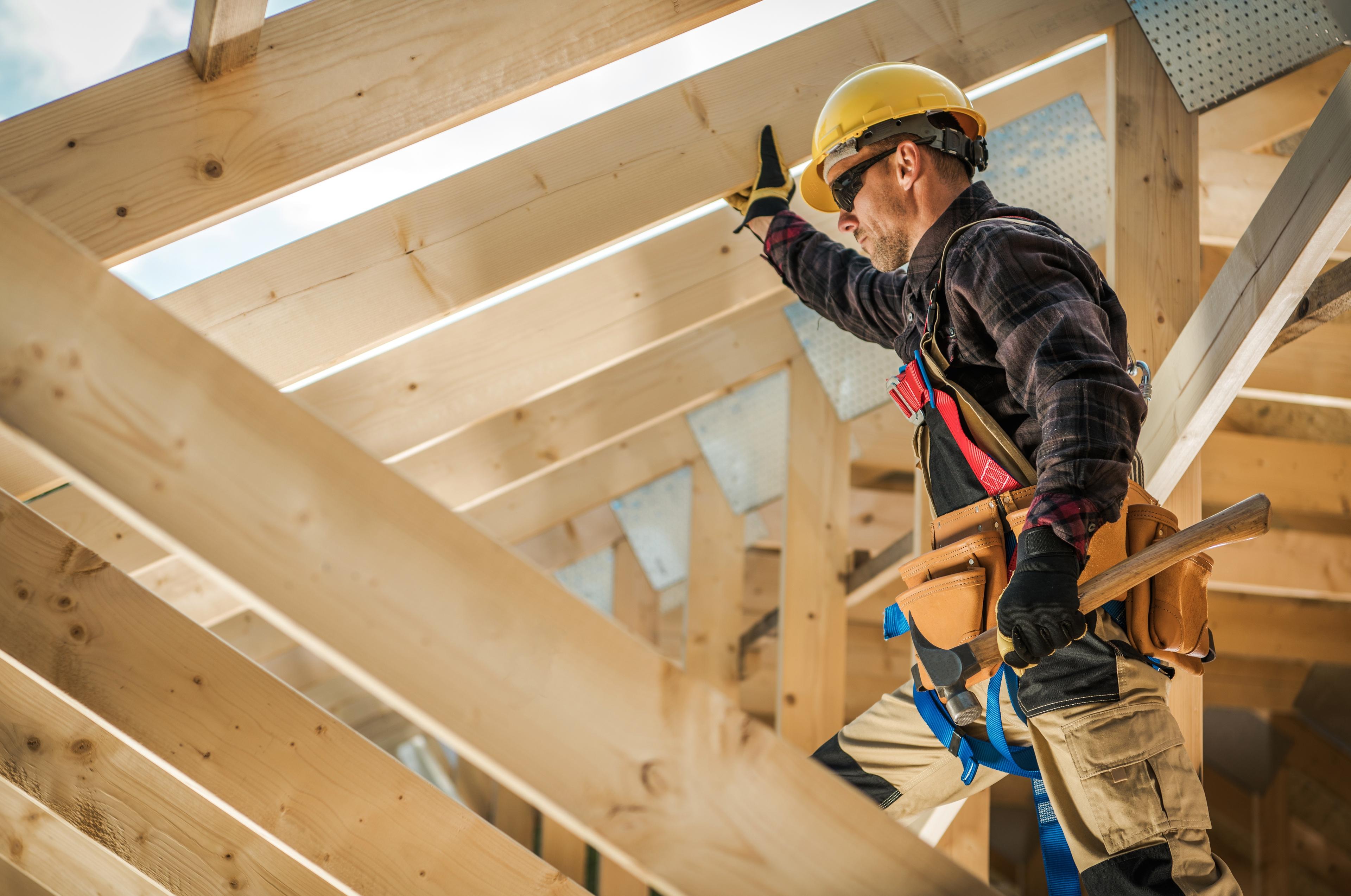 Man working in roof truss