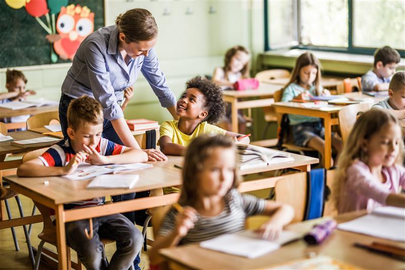 colorful teacher and students